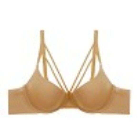 Youmita Pale Gold Glittery Fabric Cross Front 38B Bra NWT - Picture 11 of 11